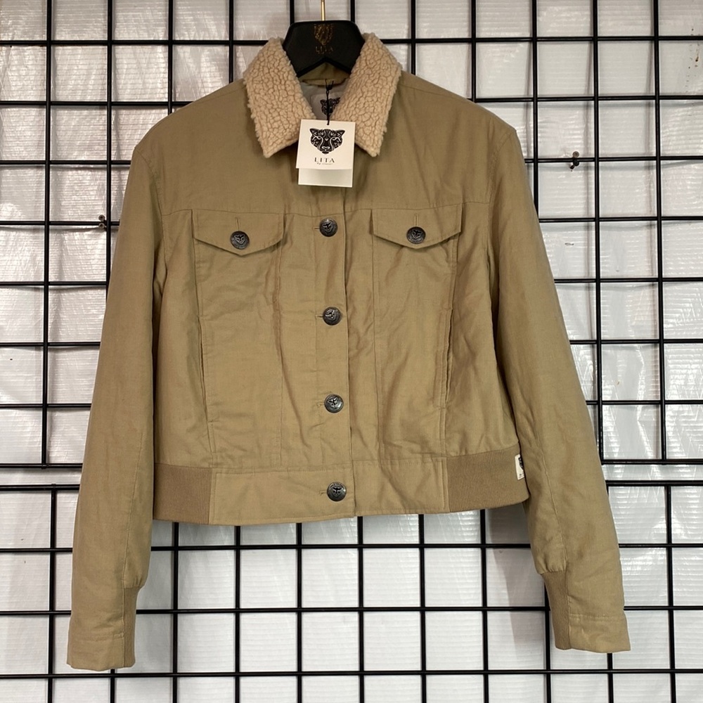 LITA by Ciara Off Duty Trucker Jacket In Baby Cord Size S Color Brazilian Sand
